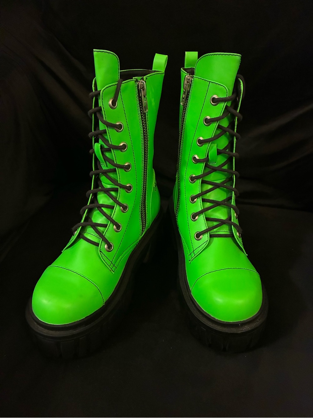 Dolls Kill Neon Green Lace-Up Combat Boots
